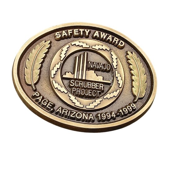 Vintage Navajo Scrubber Project Safety Award Belt Buckle Solid Brass Page Arizon